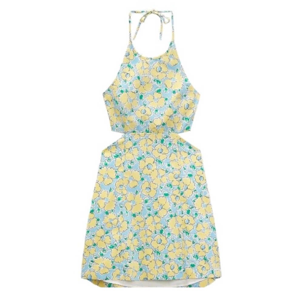 ZARA PRINTED DRESS WITH CUTOUTS SKY BLUE SIZE L  | 7385/367/436